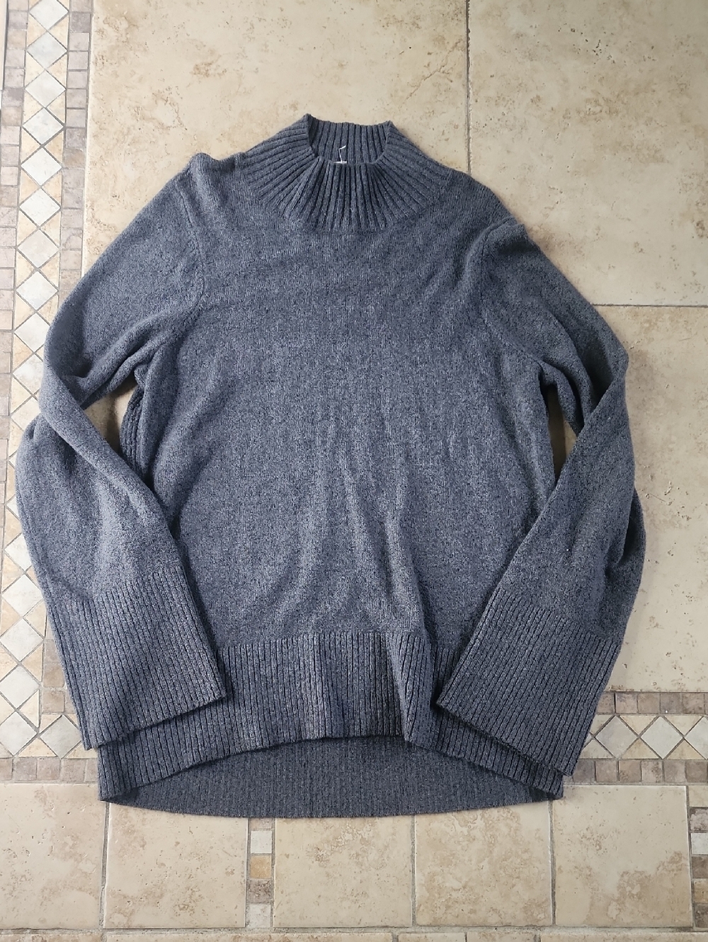 LOFT Charcoal Ribbed Mock Neck Sweater